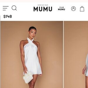 Show Me Your Mumu Jasmine Halter Mini Dress Ivory Luxe Satin L